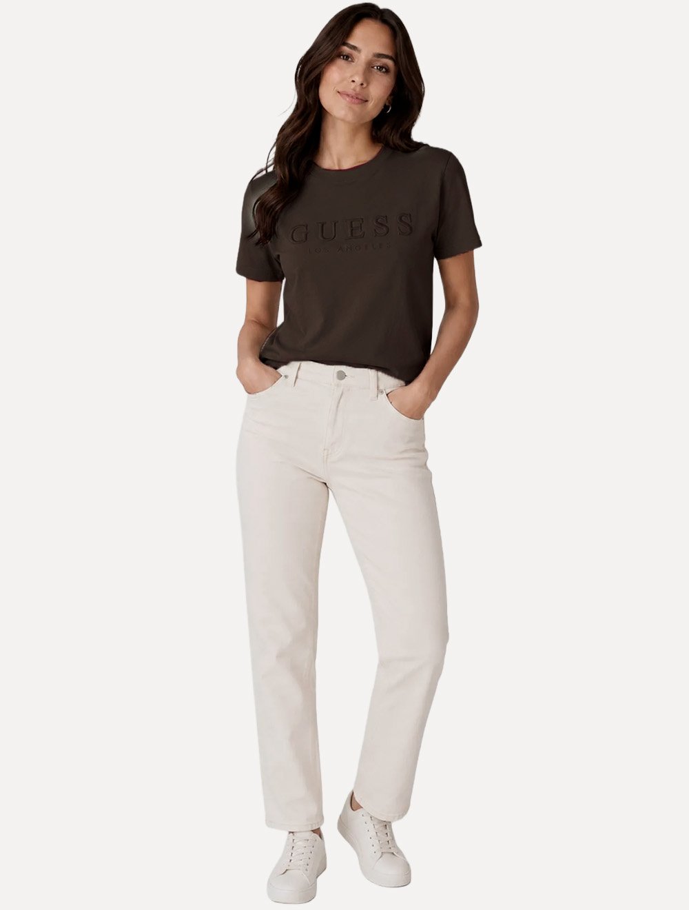 Camiseta Guess Feminina Los Angeles Embroidery Logo Marrom