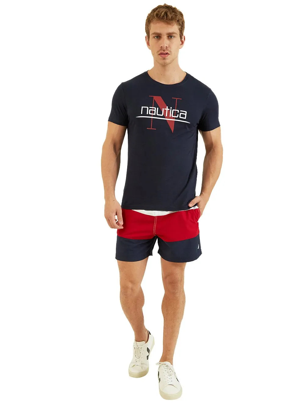 Camiseta Nautica Masculina N Logo Underline Azul Marinho