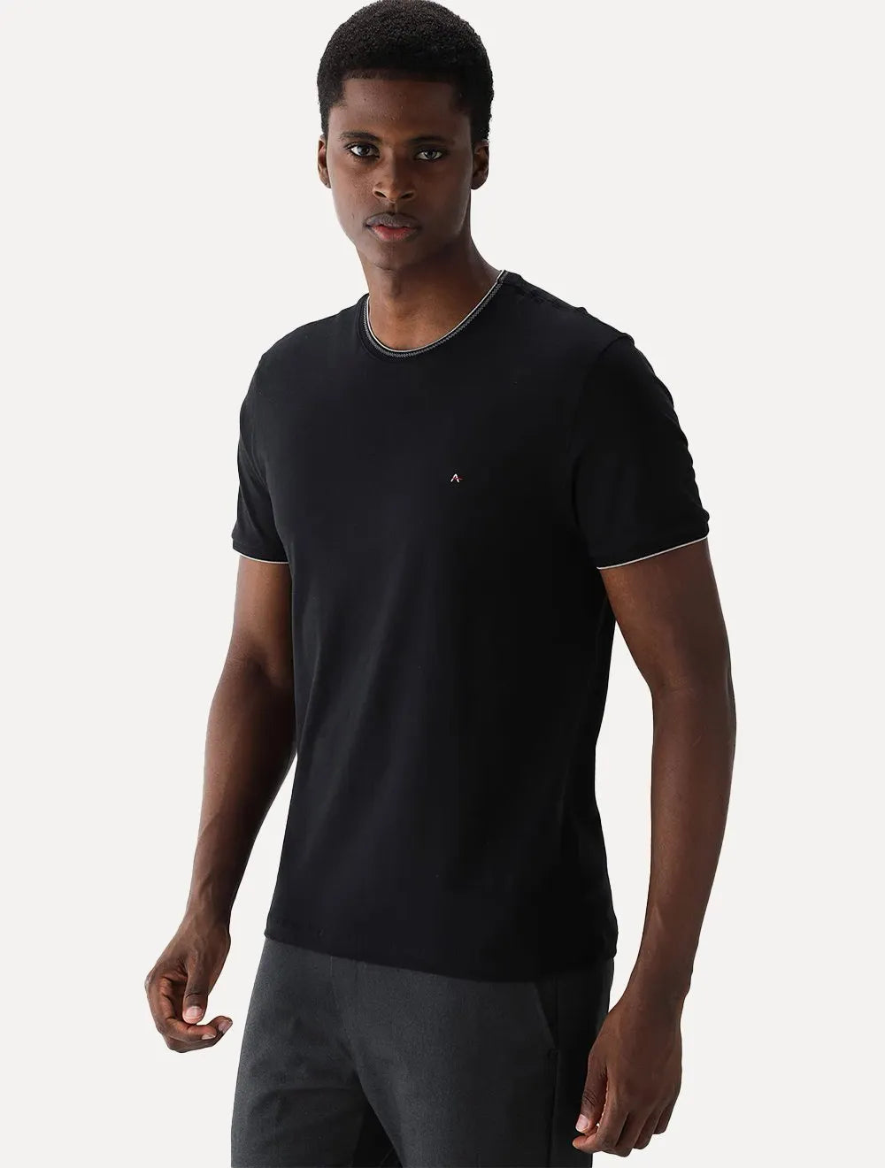 Camiseta Aramis Masculina Grey Friso Gola Preta