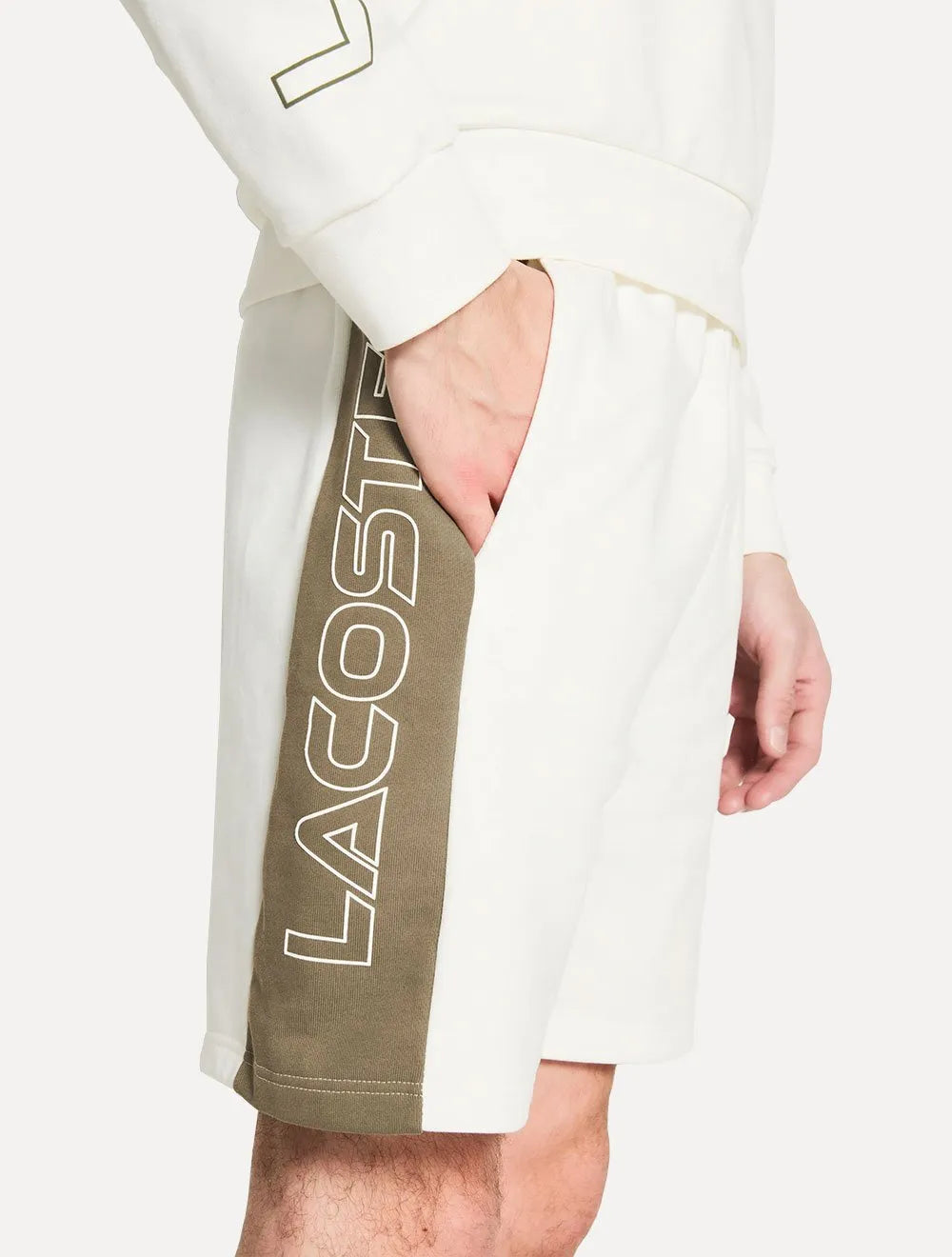 Bermuda Lacoste Masculina Moletom Fleece Colourblock Jogger Off-White