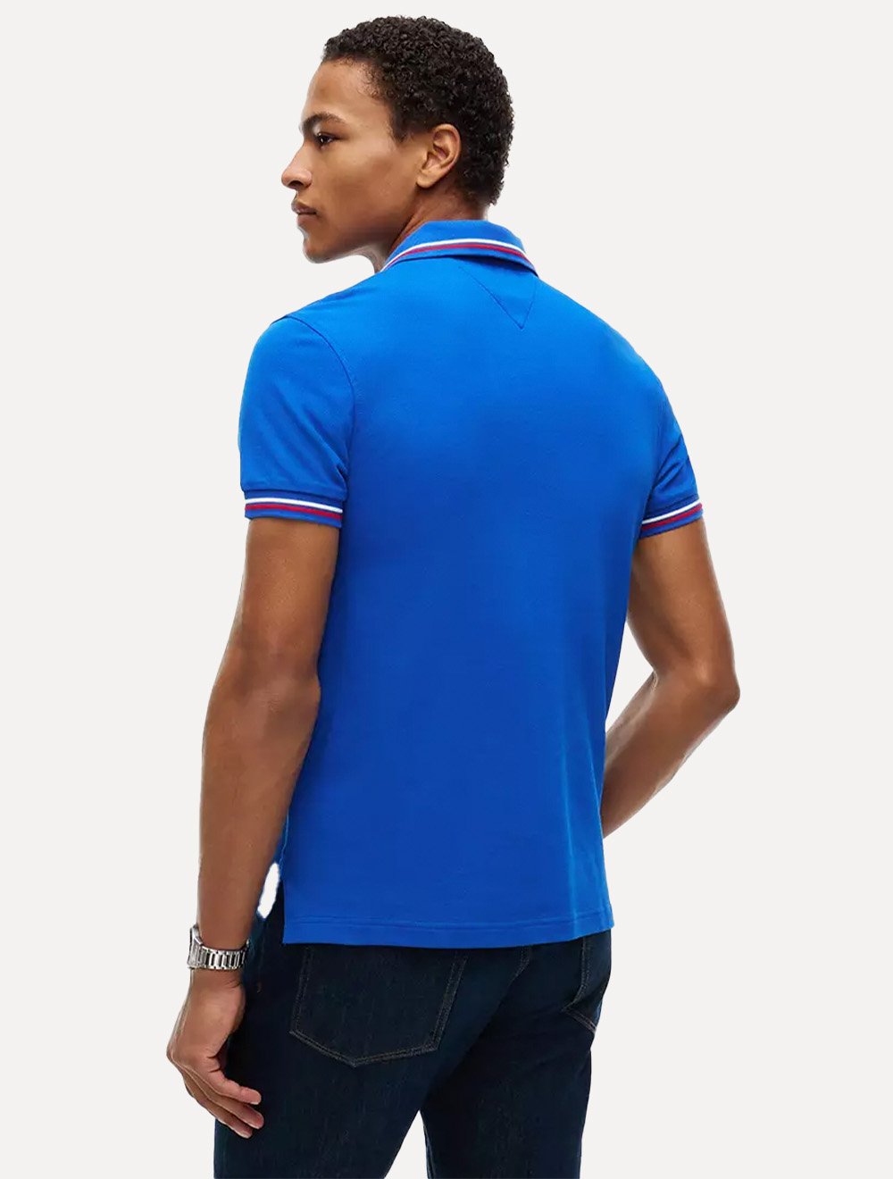 Camisa Polo Tommy Hilfiger Masculina Slim Malha Liquid Cotton Tipped Ancient Azul