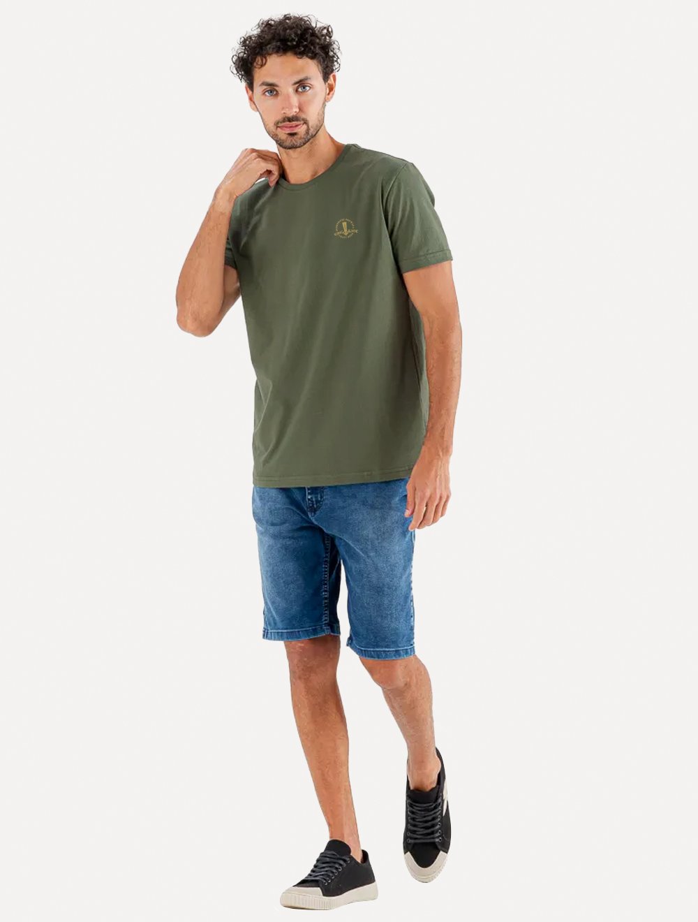 Camiseta King & Joe Masculina Slim Beerhouse Costas Estonada Verde Militar