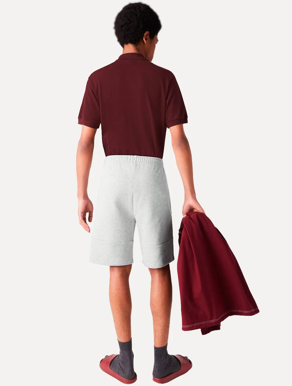 Bermuda Lacoste Masculina Moletom Fleece Signature Sash Cinza