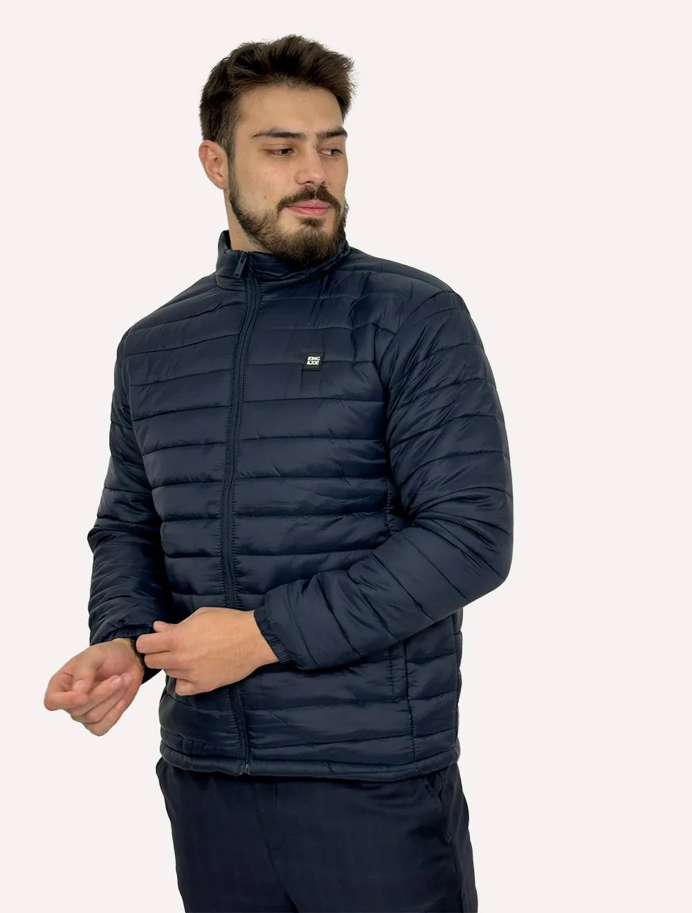 Jaqueta King & Joe Masculina Nylon Puffer Gola Azul Marinho
