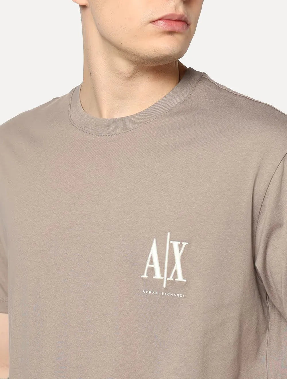 Camiseta Armani Exchange Masculina Embroidery AX Light Logo Caqui