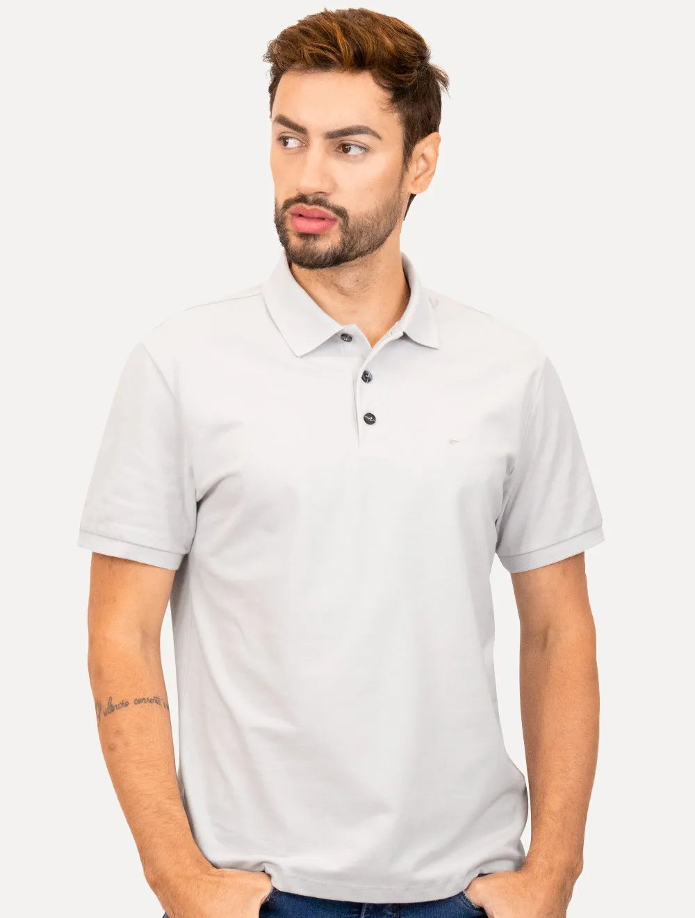 Polo Ellus Masculina Piquet Classic Easa Cinza Claro