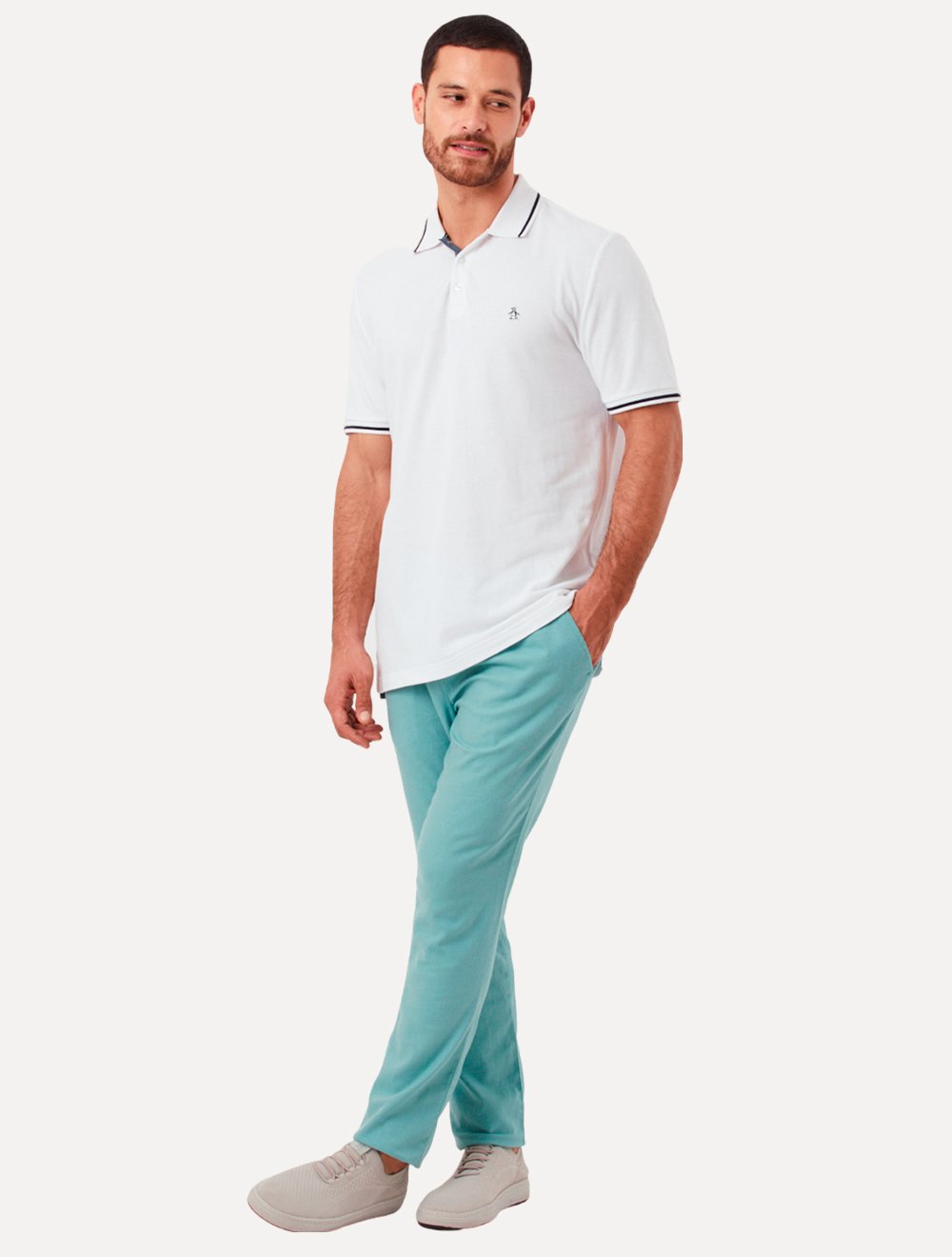 Polo Original Penguin Masculina Malha Jersey Lisa Frisos Branca