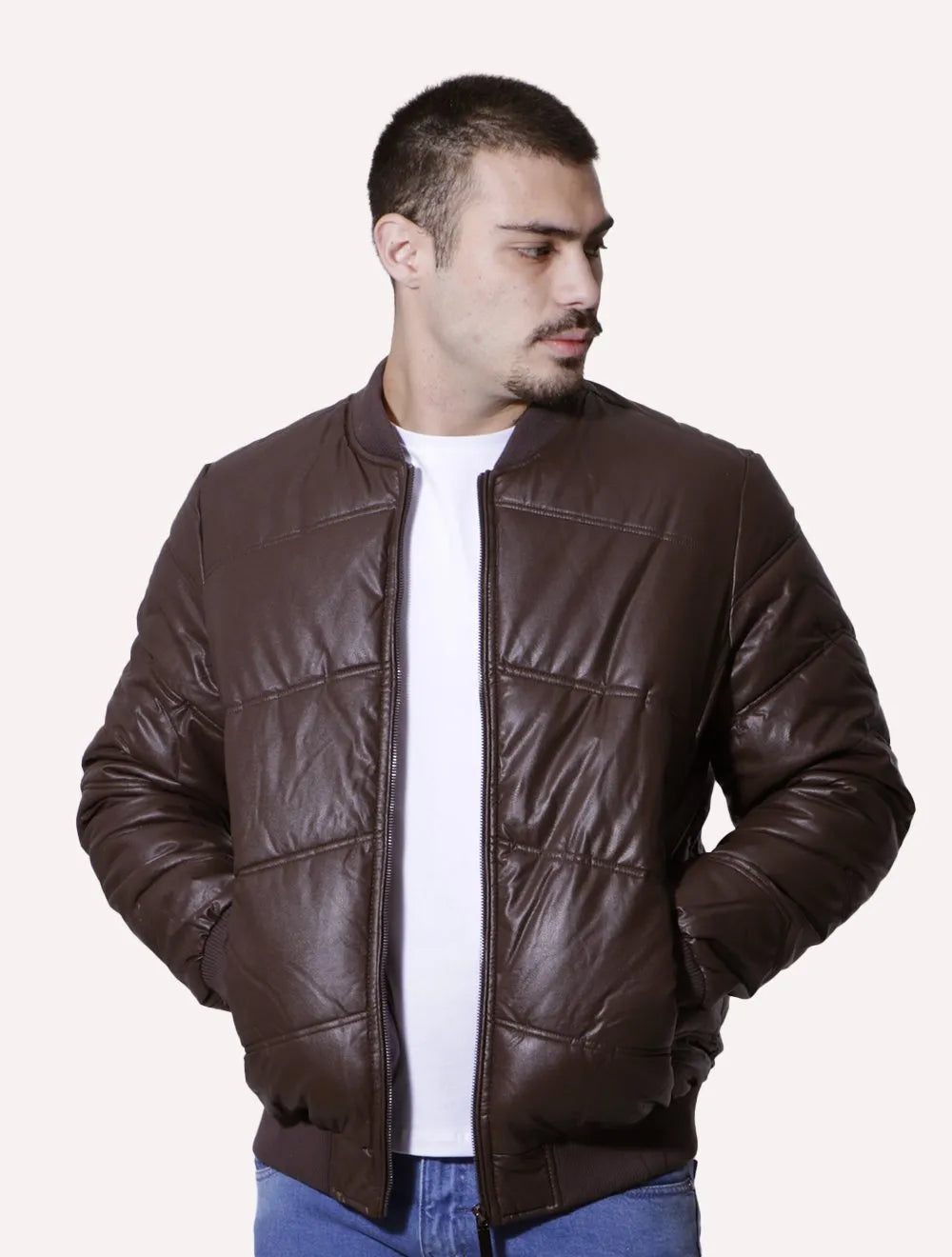 Jaqueta Victory Eagle Masculina PU Leather Bomber Marrom