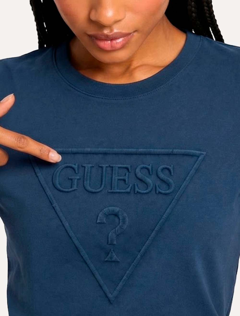 Camiseta Guess Feminina Bust Embroidery Logo Azul Escuro