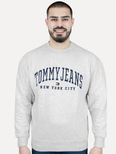 Moletom Tommy Jeans Masculino Relaxed C-neck Varsity Cinza Claro Mescla