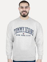 Moletom Tommy Jeans Masculino Relaxed C-neck Varsity Cinza Claro Mescla