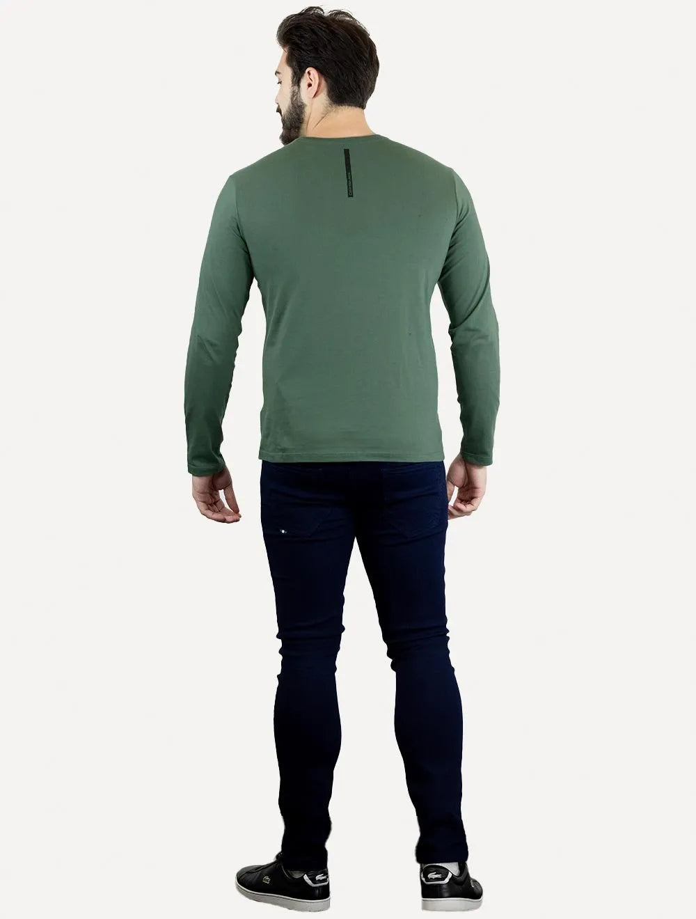 Camiseta Calvin Klein Jeans Masculina Manga Longa Institutional Grey Logo Verde Médio