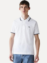 Polo Lacoste Masculina Classic Fit Piquet Navy Stripes Branca