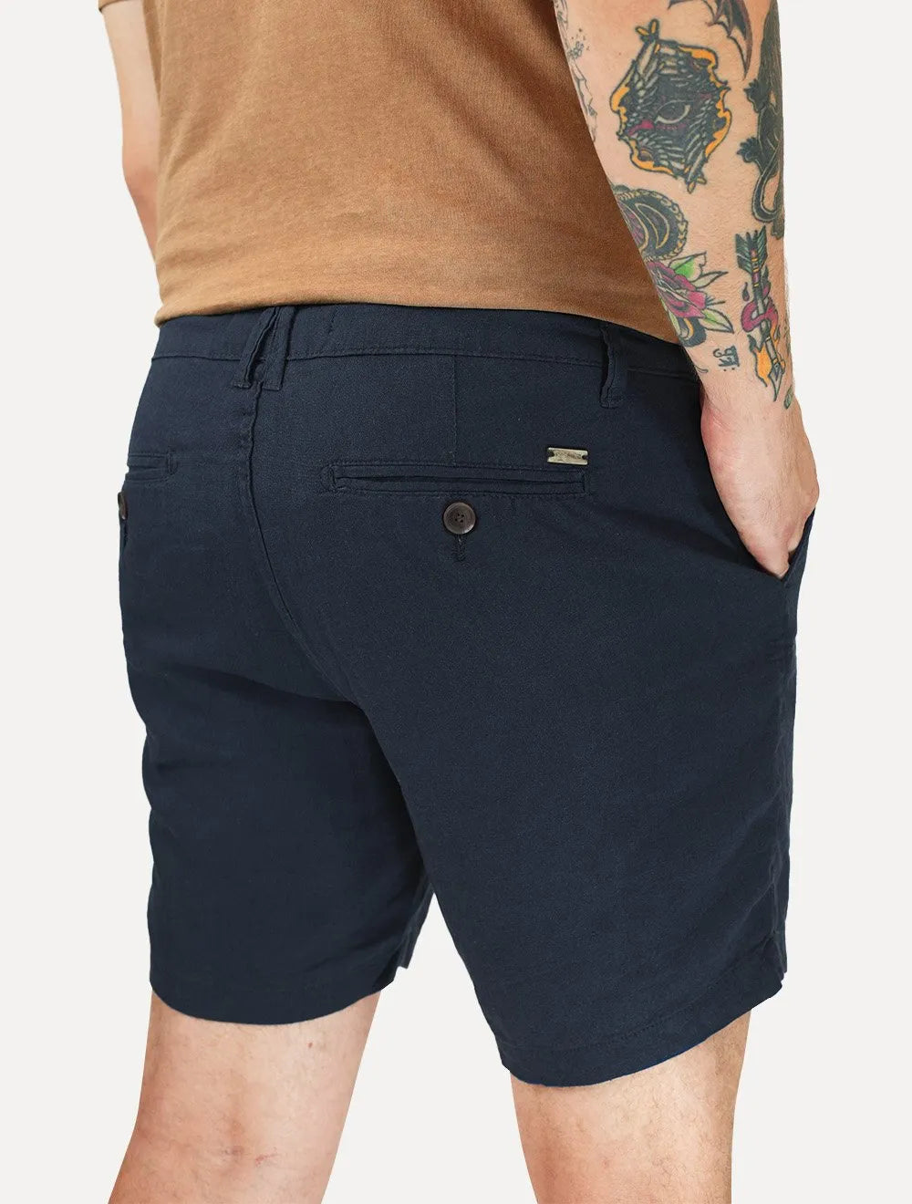 Bermuda Reserva Masculina Casual Linho Azul Marinho