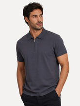 Polo Aramis Masculina Piquet Ziper Cinza Escuro