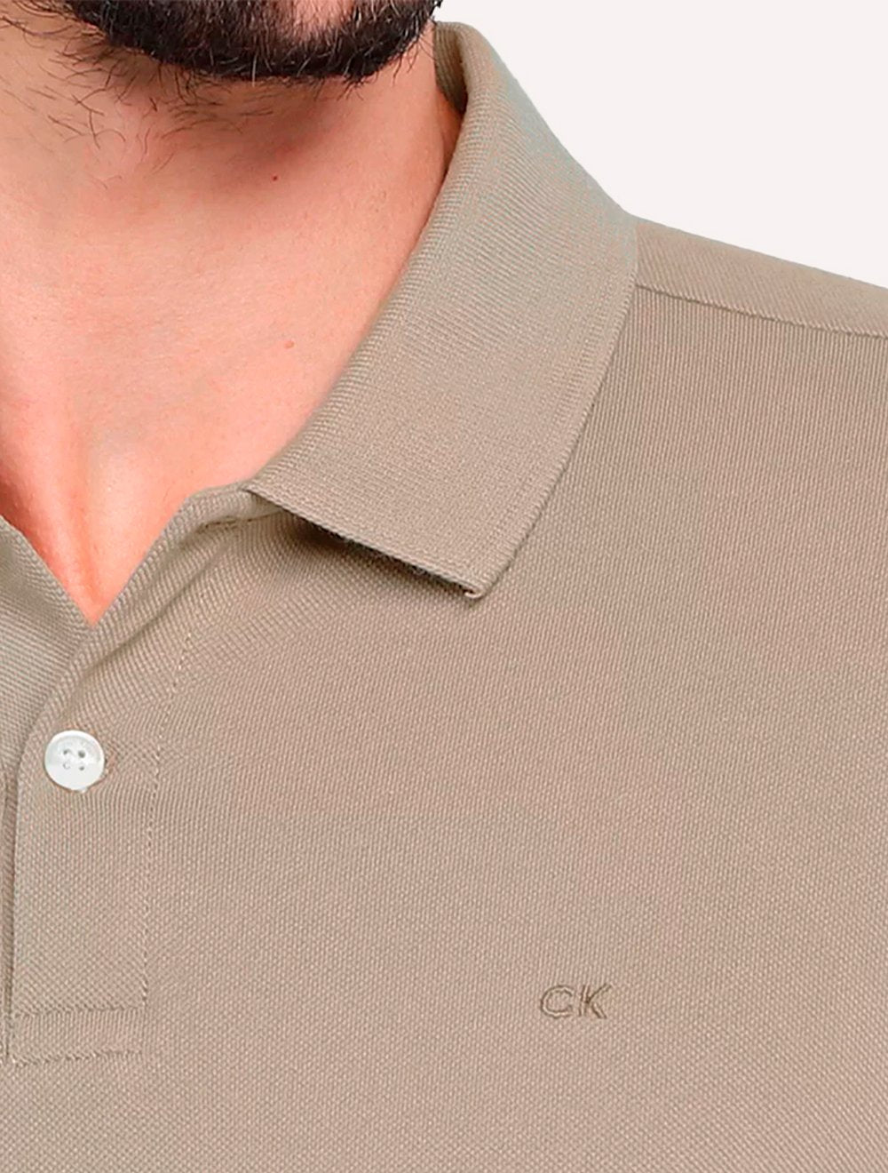 Polo Calvin Klein Masculina Piquet Slim Básica Sem Friso Cáqui Médio
