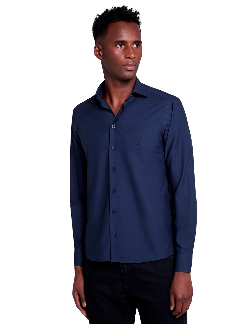 Camisa Dudalina Masculina Slim Tricoline Egyptian Cotton Lisa Azul Marinho