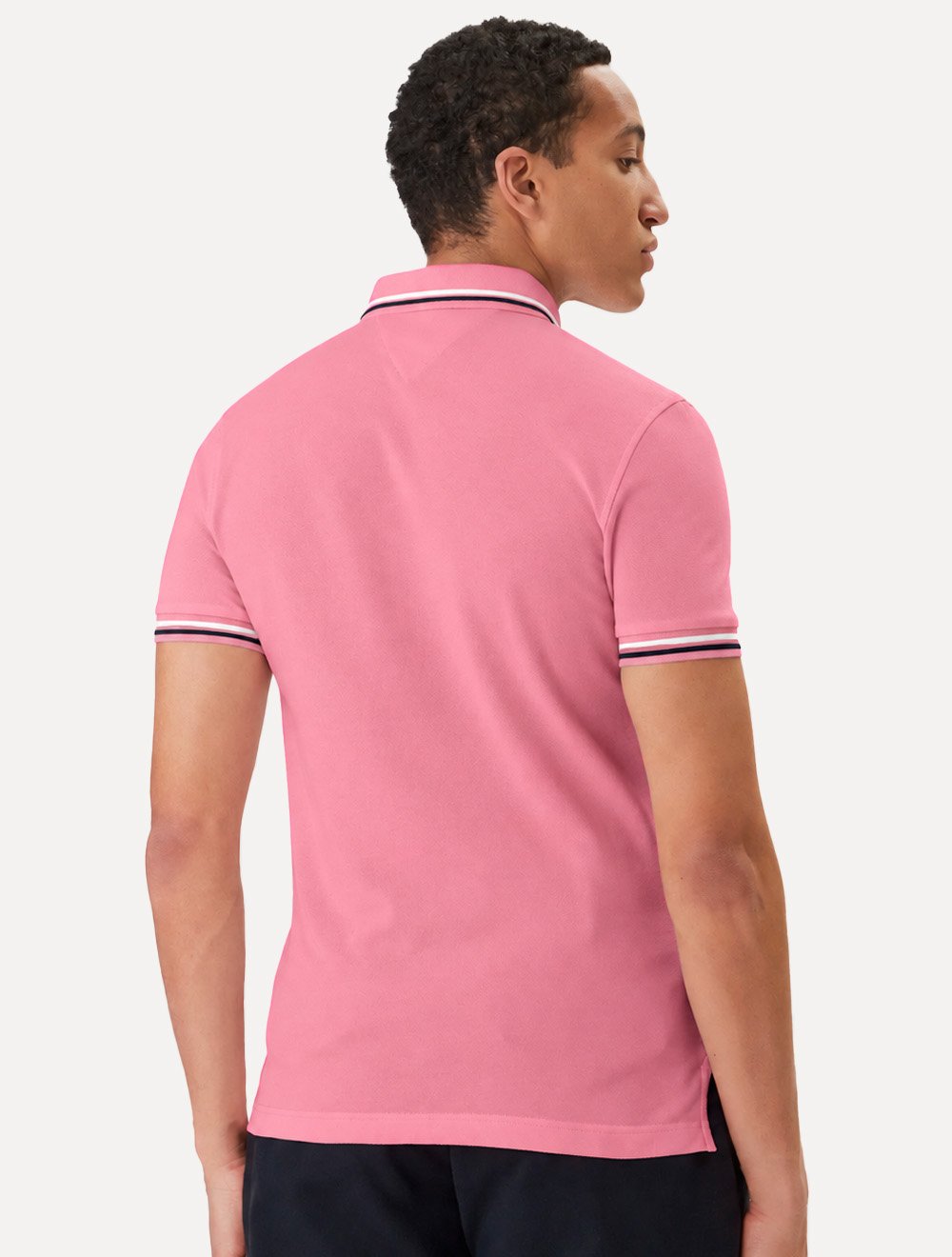 Camisa Polo Tommy Hilfiger Masculina Slim Malha Liquid Cotton Tipped Seasonal Rosa