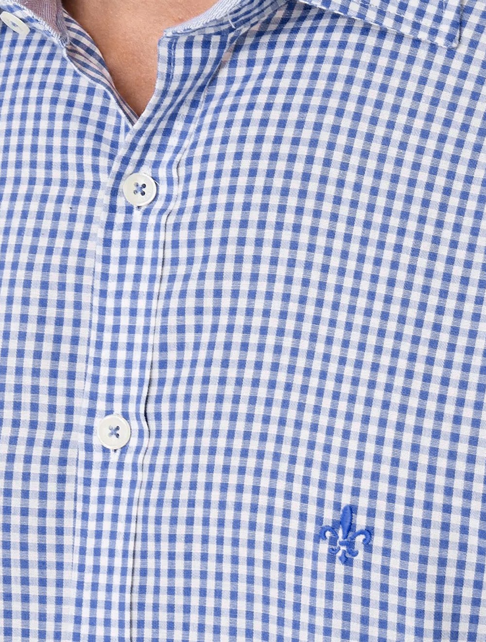 Camisa Dudalina Masculina Comfort Superfine Regular Xadrez Mono Logo Azul Médio