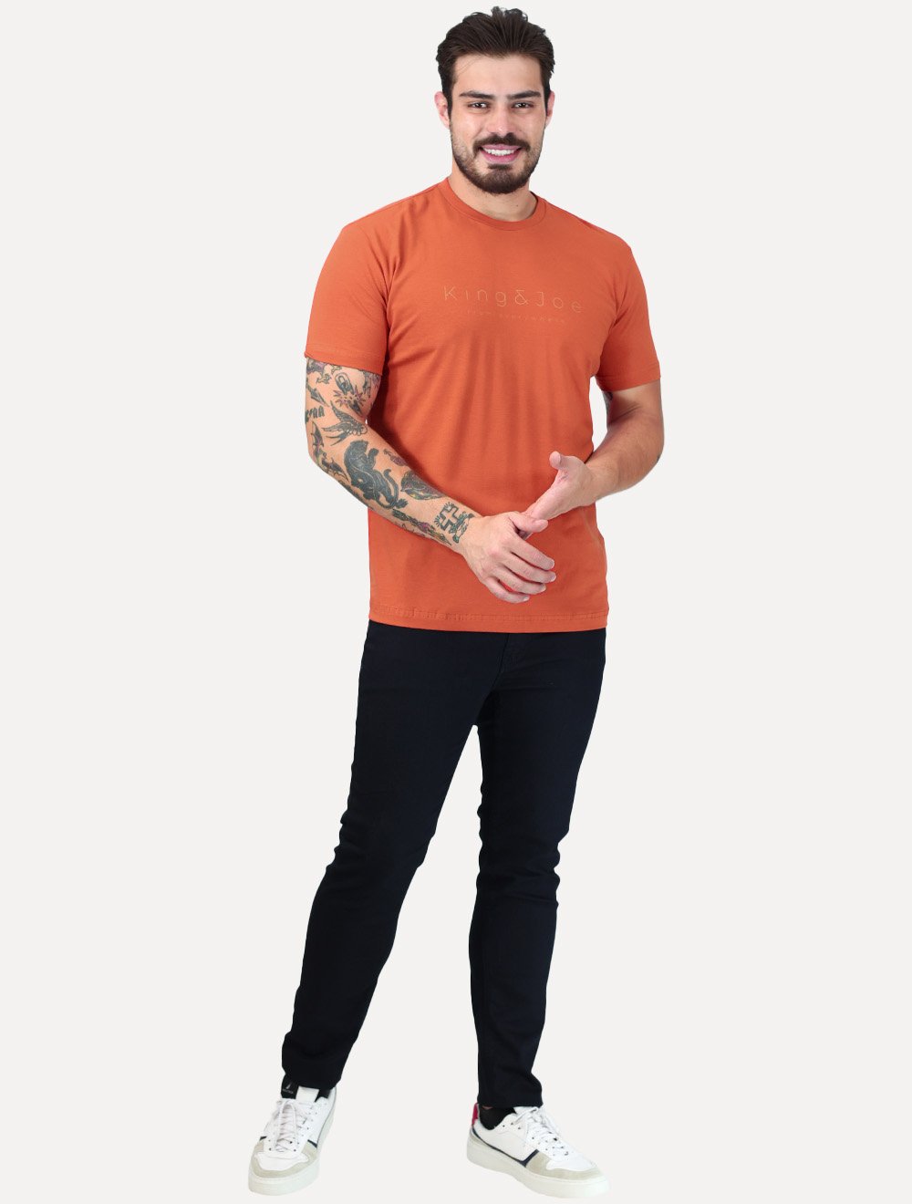 Camiseta King & Joe Masculina Premium Cotton Flex Estampada Laranja