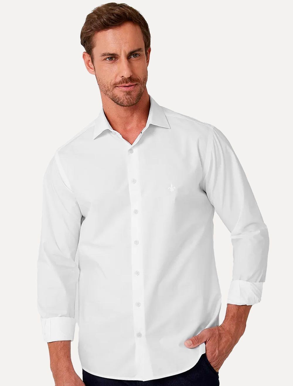Camisa Dudalina Masculina Slim Superfine Cotton Light Logo Lisa Branca