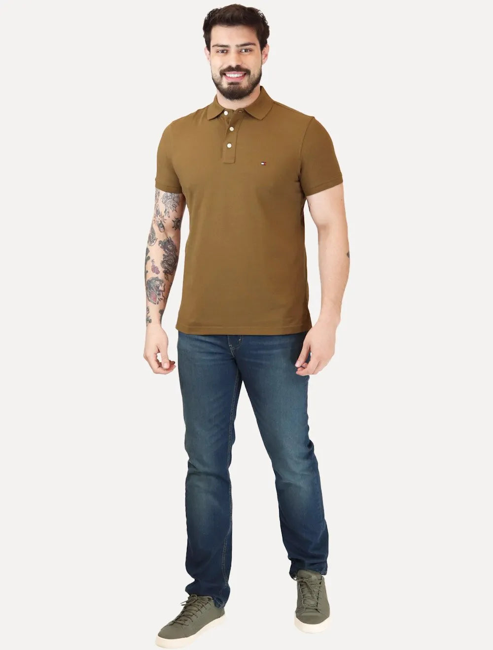 Polo Tommy Hilfiger Masculina Slim Piquet 1985 Marrom
