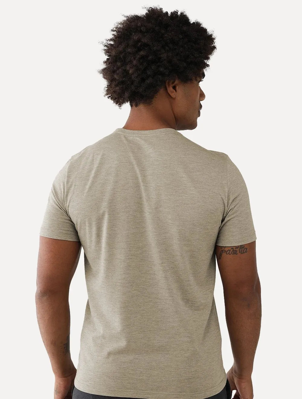 Camiseta Dudalina Masculina Crewneck Listrada Cáqui Médio