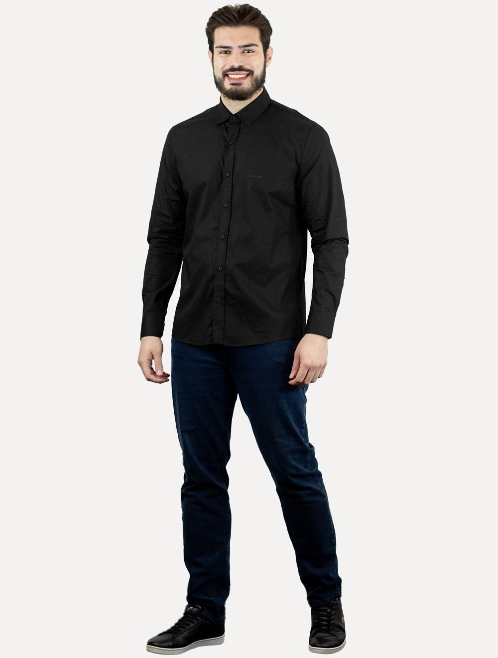 Camisa Calvin Klein Jeans Masculina Regular Plain Dark Logo Preta