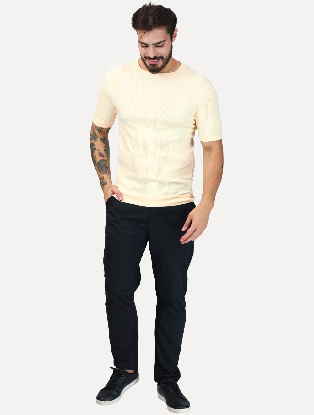 Tricô Dixen Manga Curta Gola Careca Off-White
