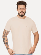Camiseta Calvin Klein Masculina Meia Malha Basica CK Cáqui Claro
