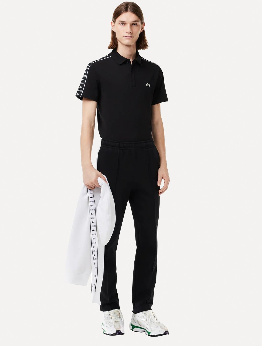 Polo Lacoste Masculina Piquet Stripe Stretch Preta