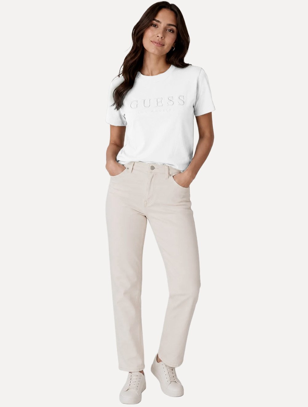 Camiseta Guess Feminina Los Angeles Embroidery Logo Branca