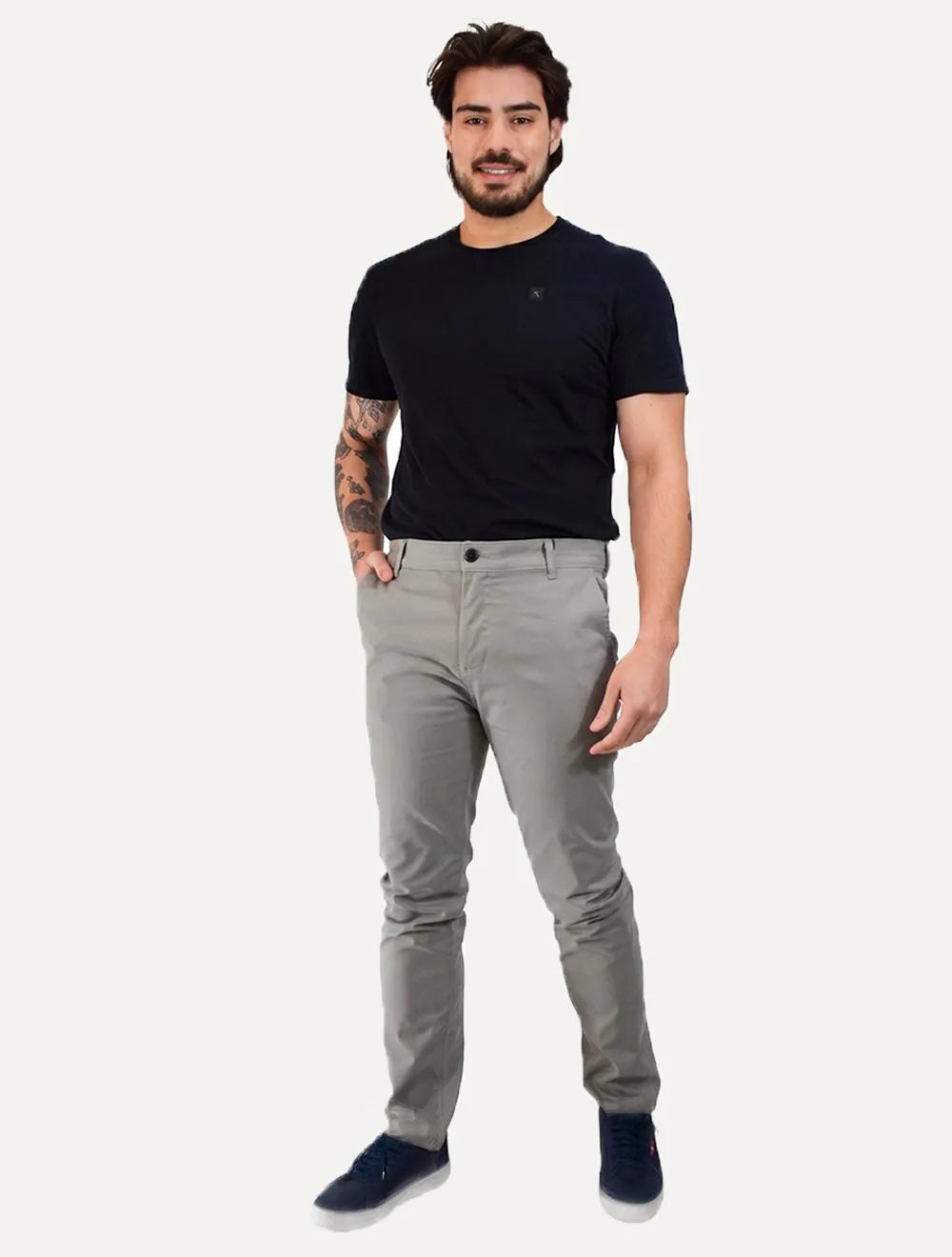 Calça King & Joe Sarja Masculina Slim Cinza