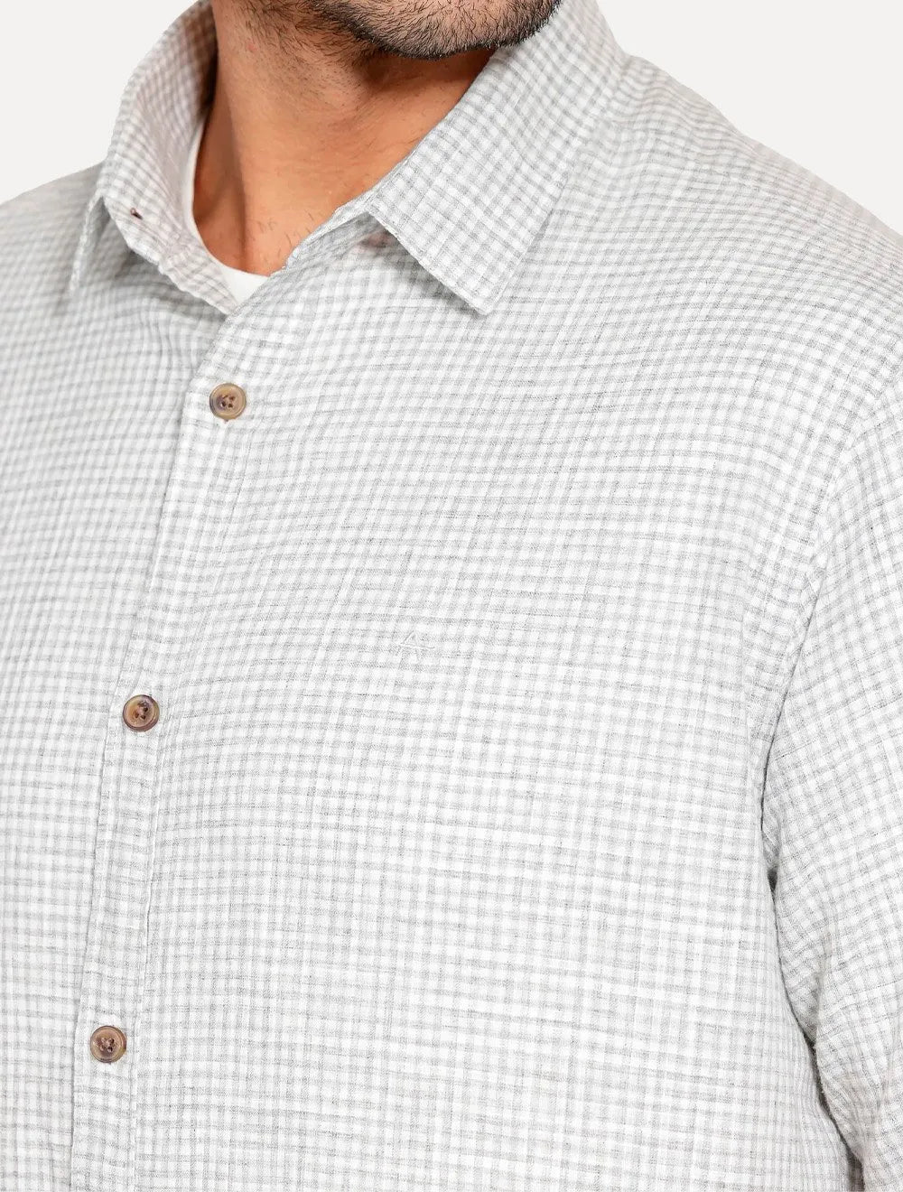 Camisa Aramis Masculina Manga Curta Regular Mini Xadrez Branco/Cinza