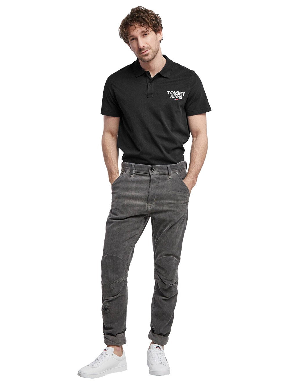 Polo Tommy Jeans Masculina Malha Regular Washed Jersey Preta