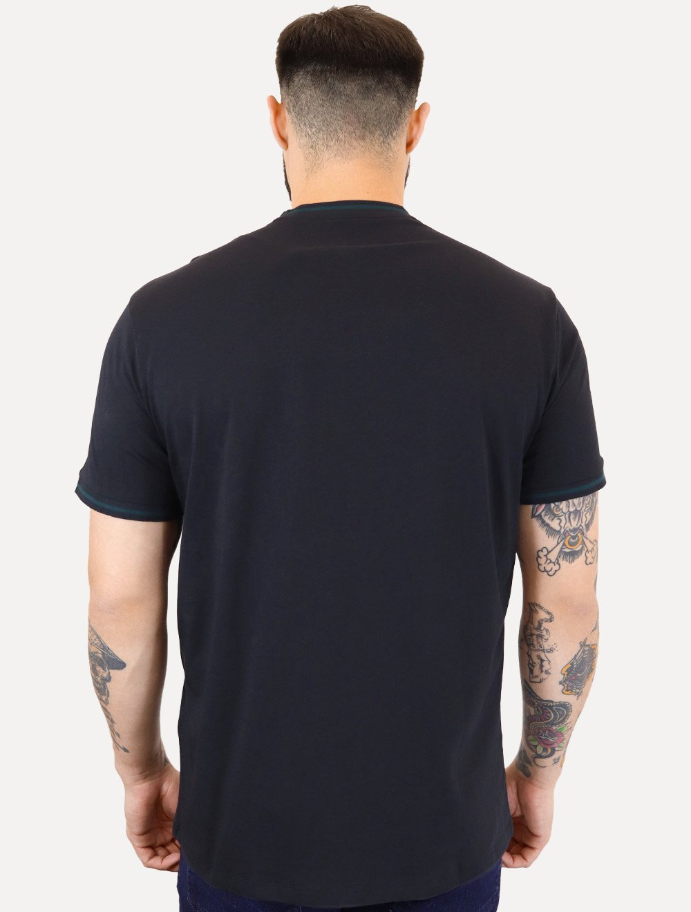 Camiseta Armani Exchange Masculina Regular Green Collar Friso Lisa Azul Marinho