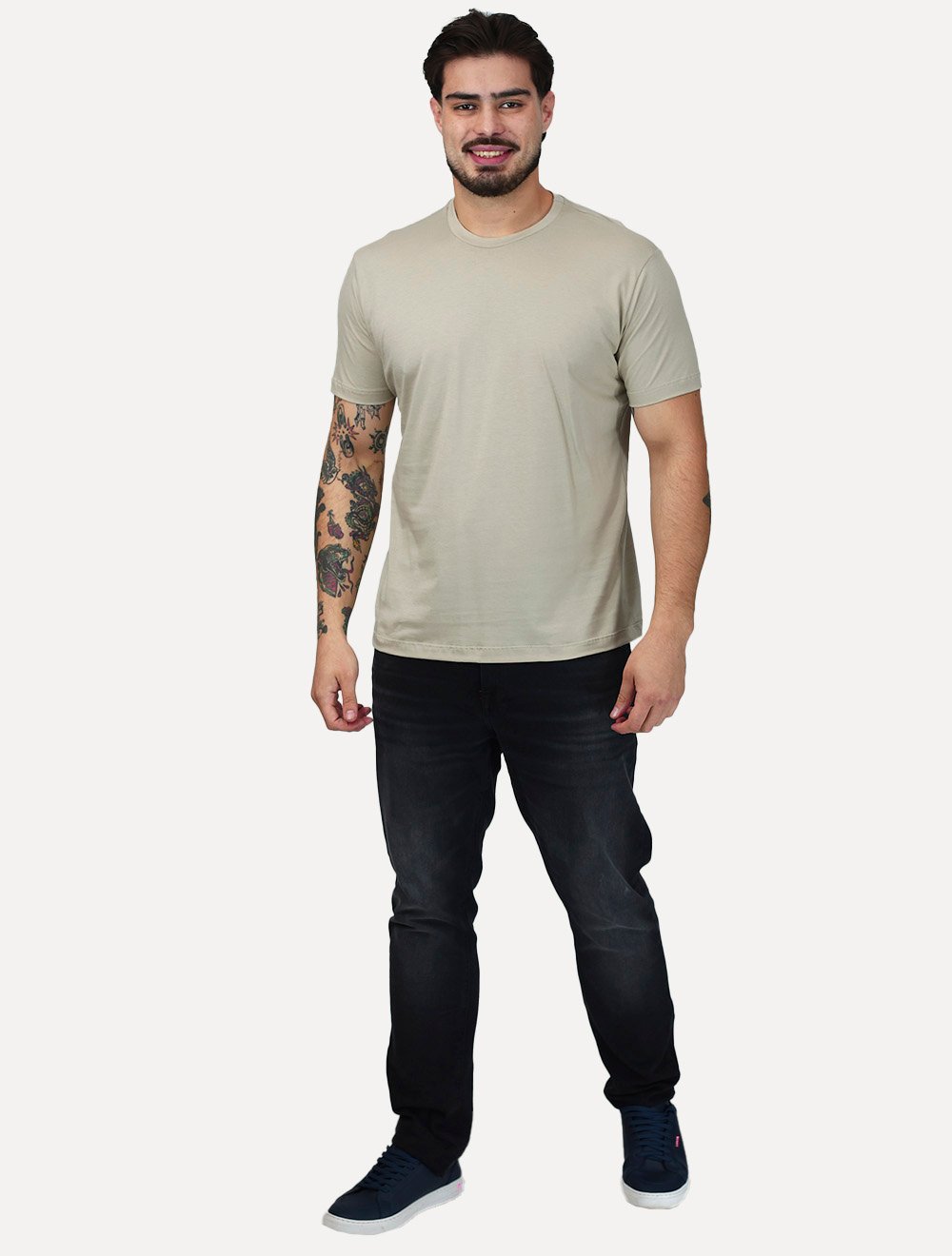 Camiseta K&J Black Masculina Slim Pima Cotton Premium Areia