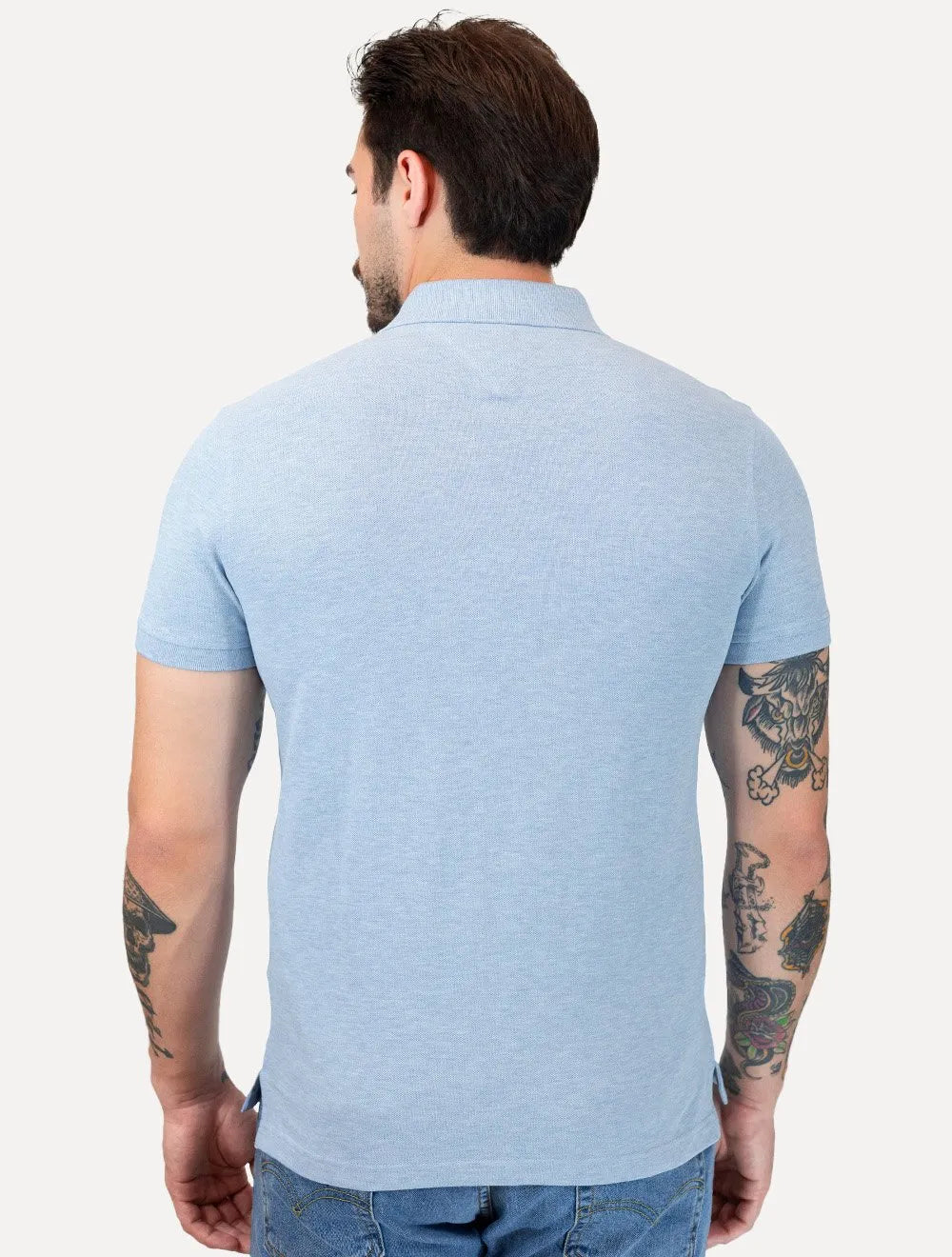 Polo Tommy Hilfiger Masculina Slim Piquet 1985 Azul Claro Mescla