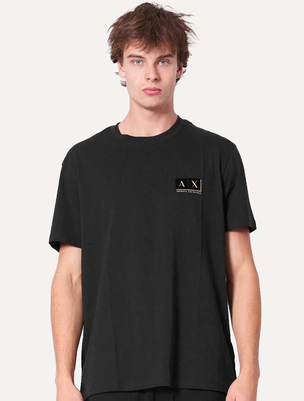 Camiseta Armani Exchange Masculina AX Gold Chest Logo Preta