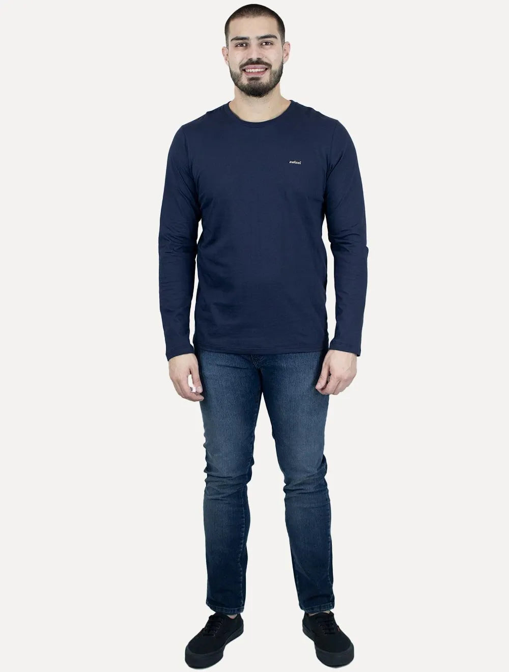Camiseta Colcci Masculina Manga Longa Logo Azul Escuro