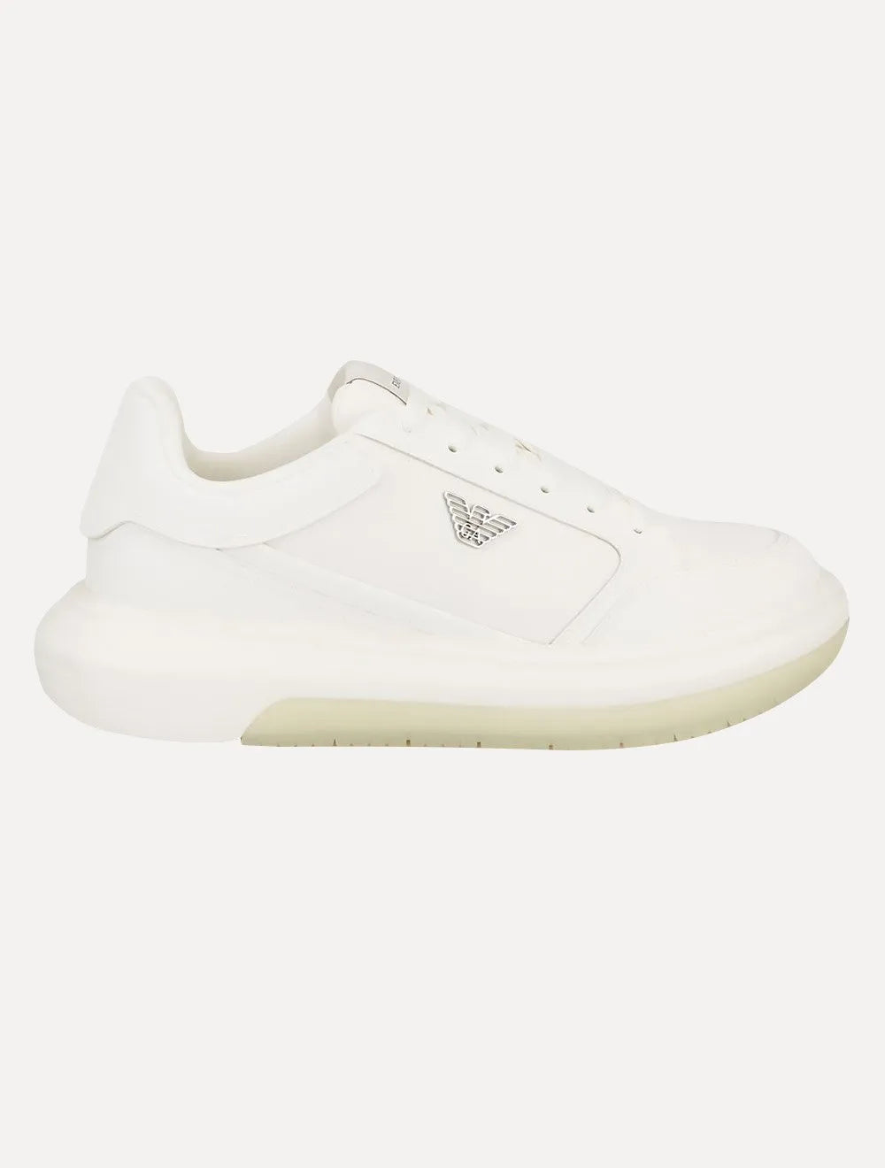 Tênis Empório Armani Masculino Logo Águia Metálico Branco