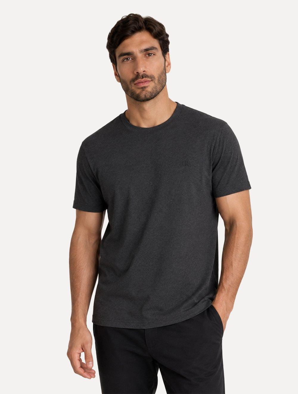 Camiseta Calvin Klein Manga Curta Masculina Mono Logo Ribana Gola Chumbo