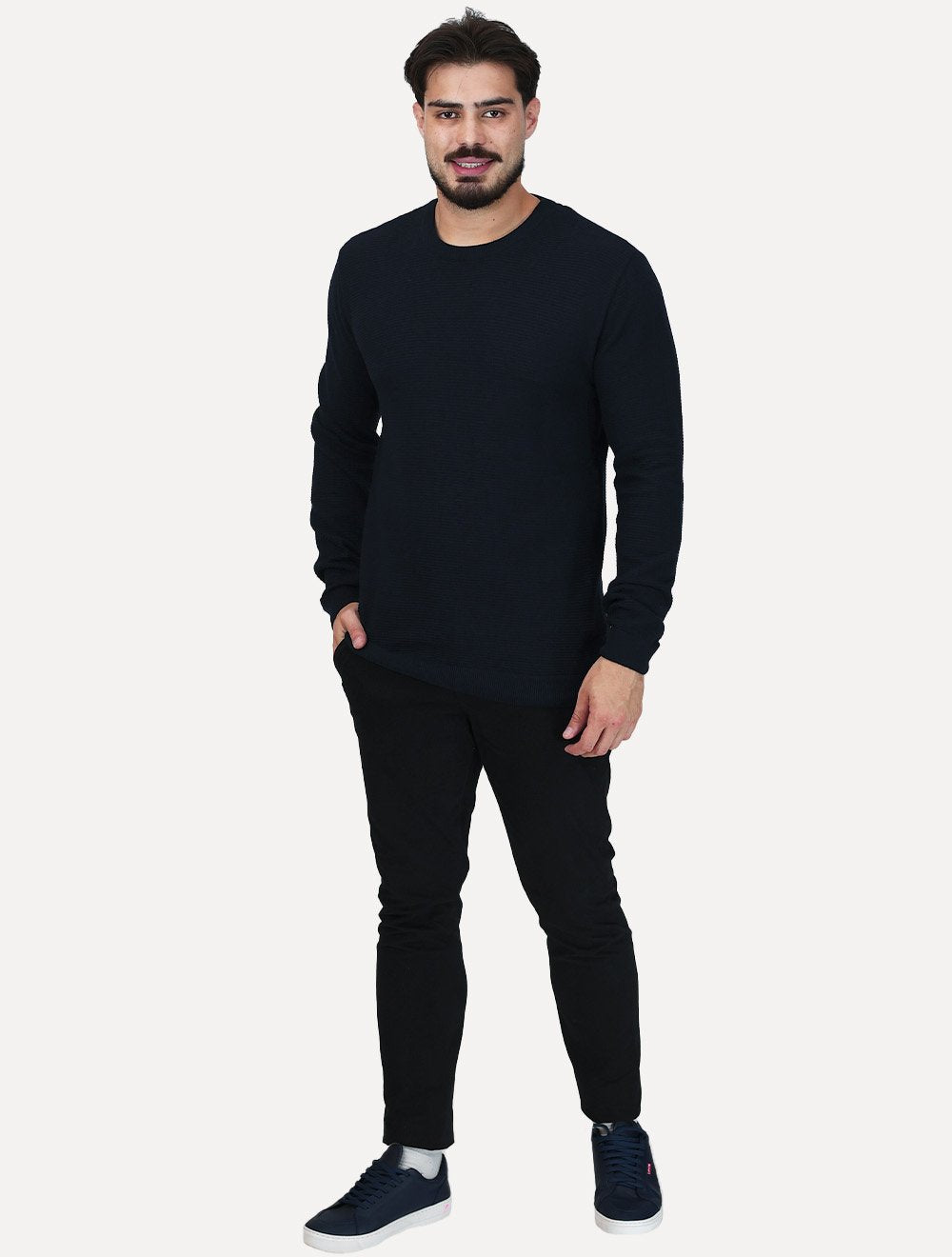 Suéter Calvin Klein Jeans Masculino Tricot Careca Ponto Links Azul Marinho
