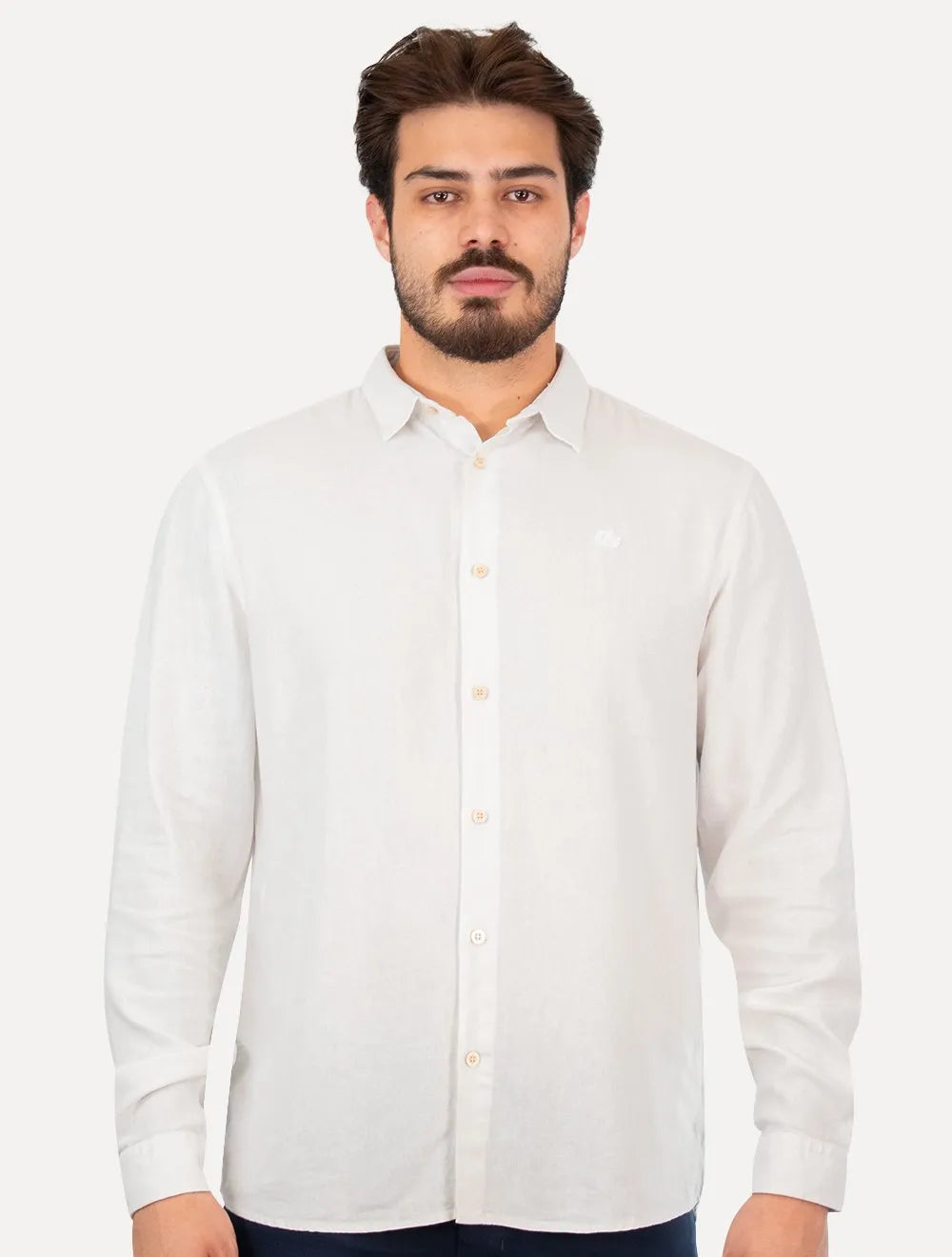 Camisa Colcci Masculina Linho Relax Logo Branca
