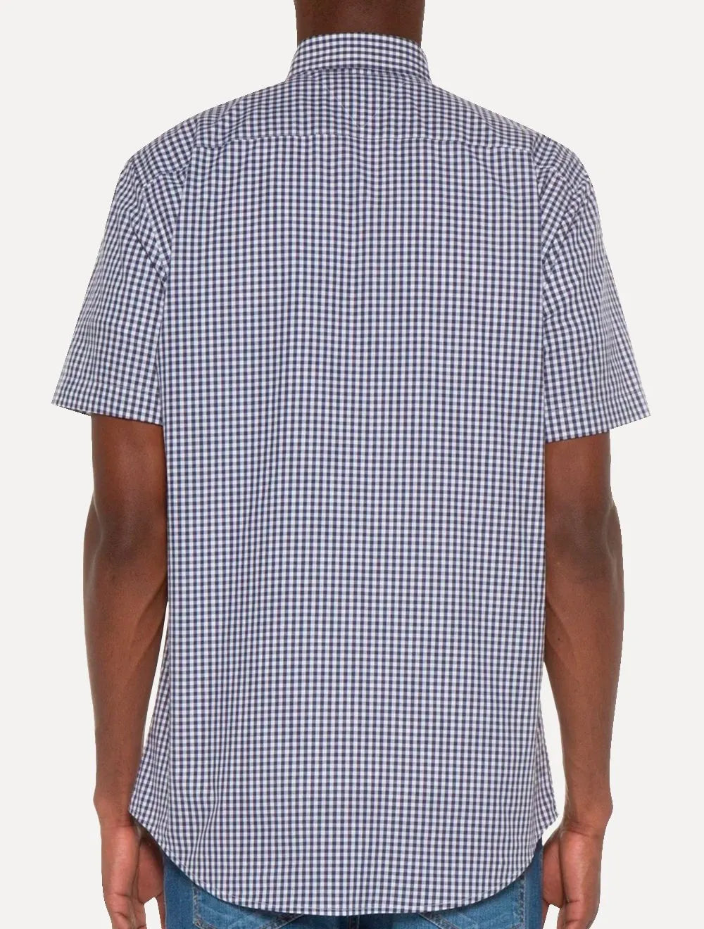 Camisa Tommy Hilfiger Masculina Manga Curta Xadrez Gingham Branca/Marinho