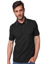 Polo Guess Masculina Piquet Frieze Logo Bordado Preta
