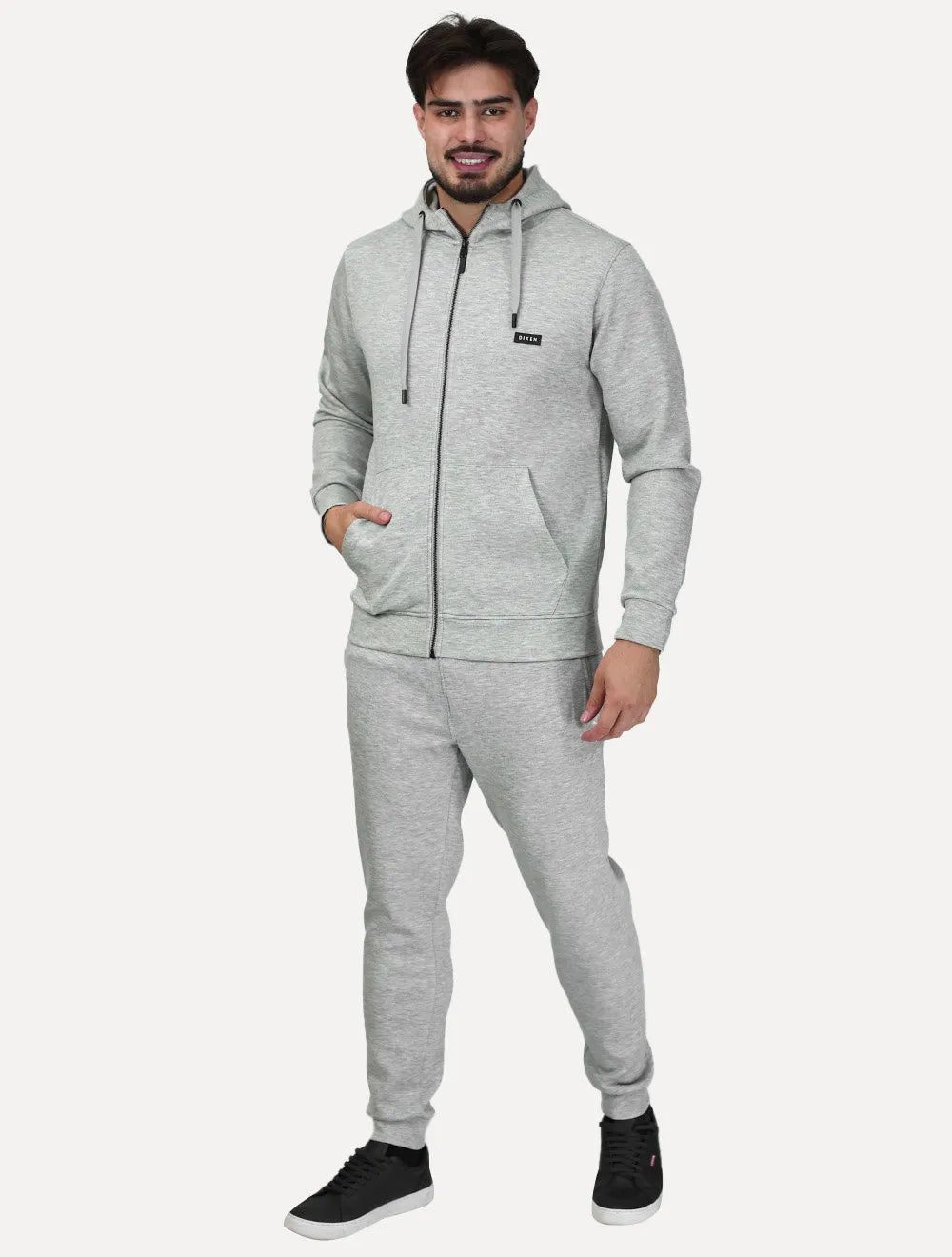 Conjunto Dixen Agasalho com Zíper Frontal Bolso Canguru Cinza Claro