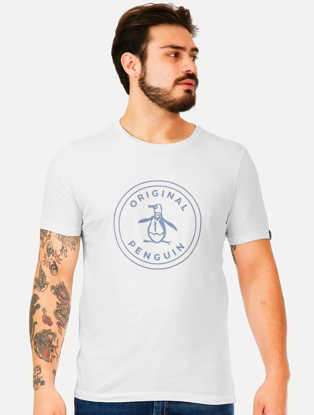Camiseta Original Penguin Masculina Blue Circle Logo Branca