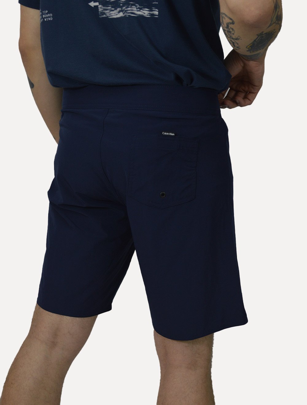 Bermuda Calvin Klein Swimwear Masculina D'Água Silk Logo Micro Azul Marinho