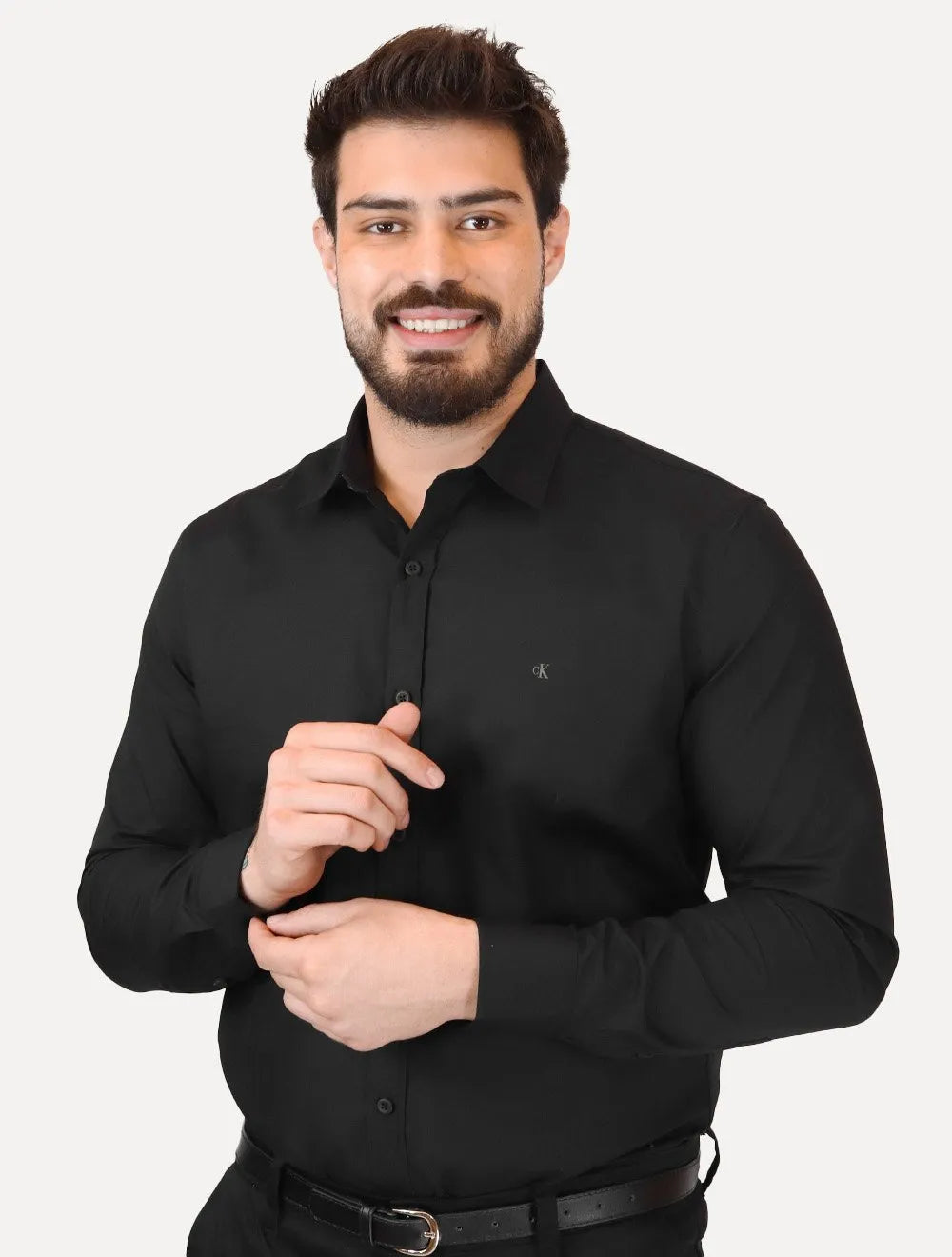 Camisa Calvin Klein Jeans Masculina Regular Plain Grey CK Logo Preta
